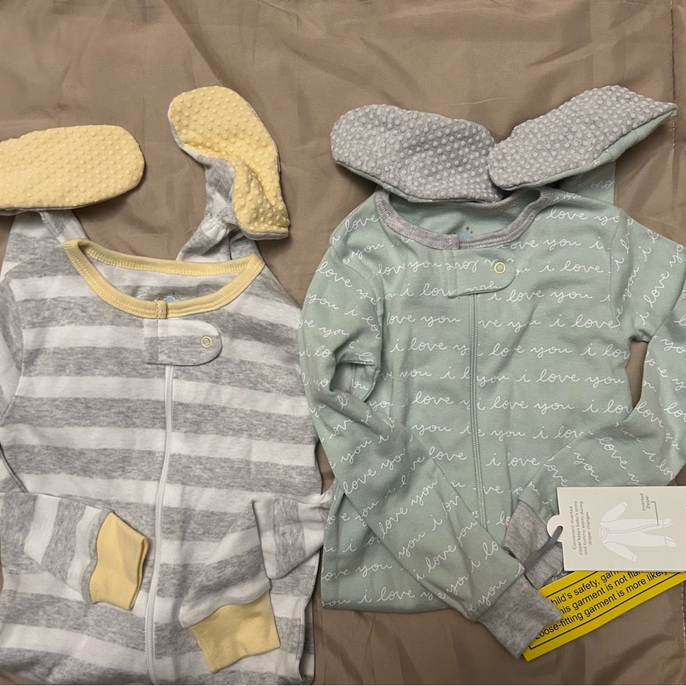 Unbranded Kids 2-Pack Zippered Pajama Sleepers in Mint Green & Gray